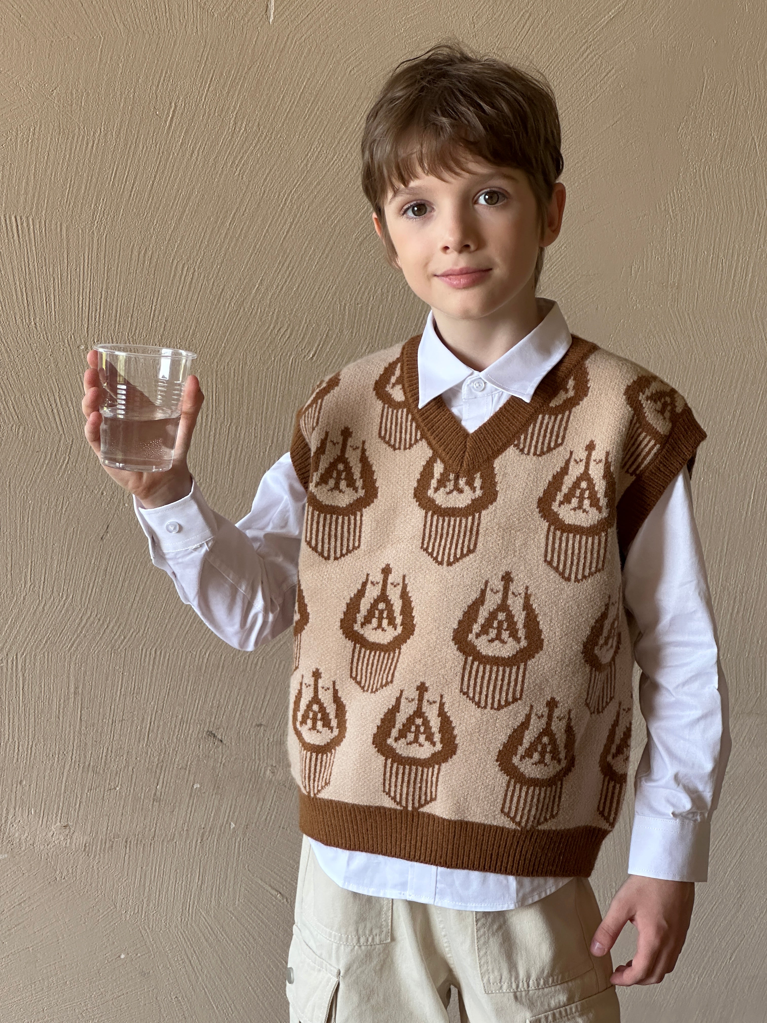 Brown Ikat Knit Vest