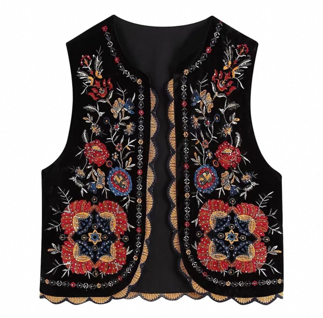 Embroidered Beaded Vest – Ethnic Vintage Style (One Size) 10