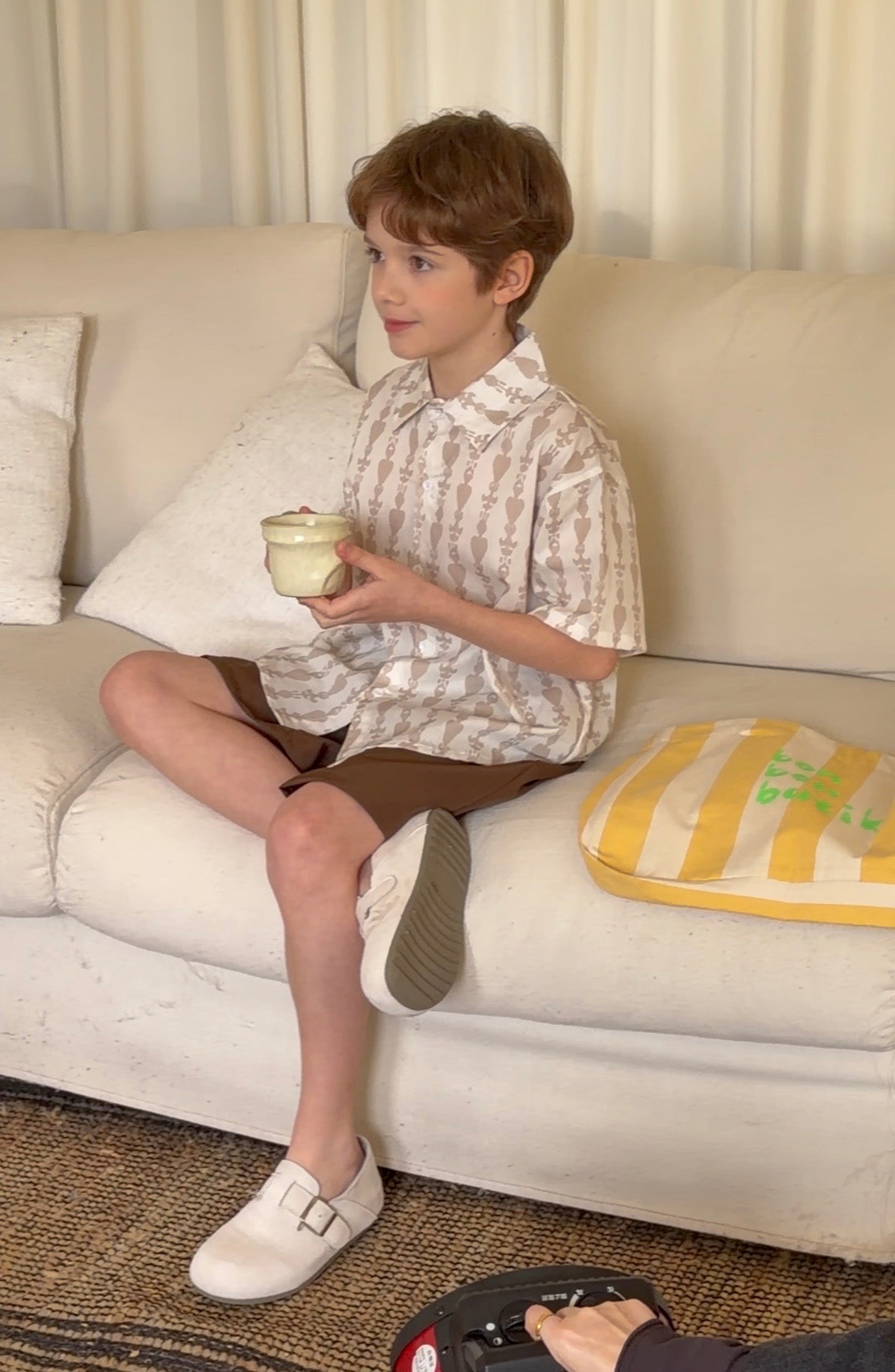 kids beige ikat shirt breathable cotton summer clothing boys outfit