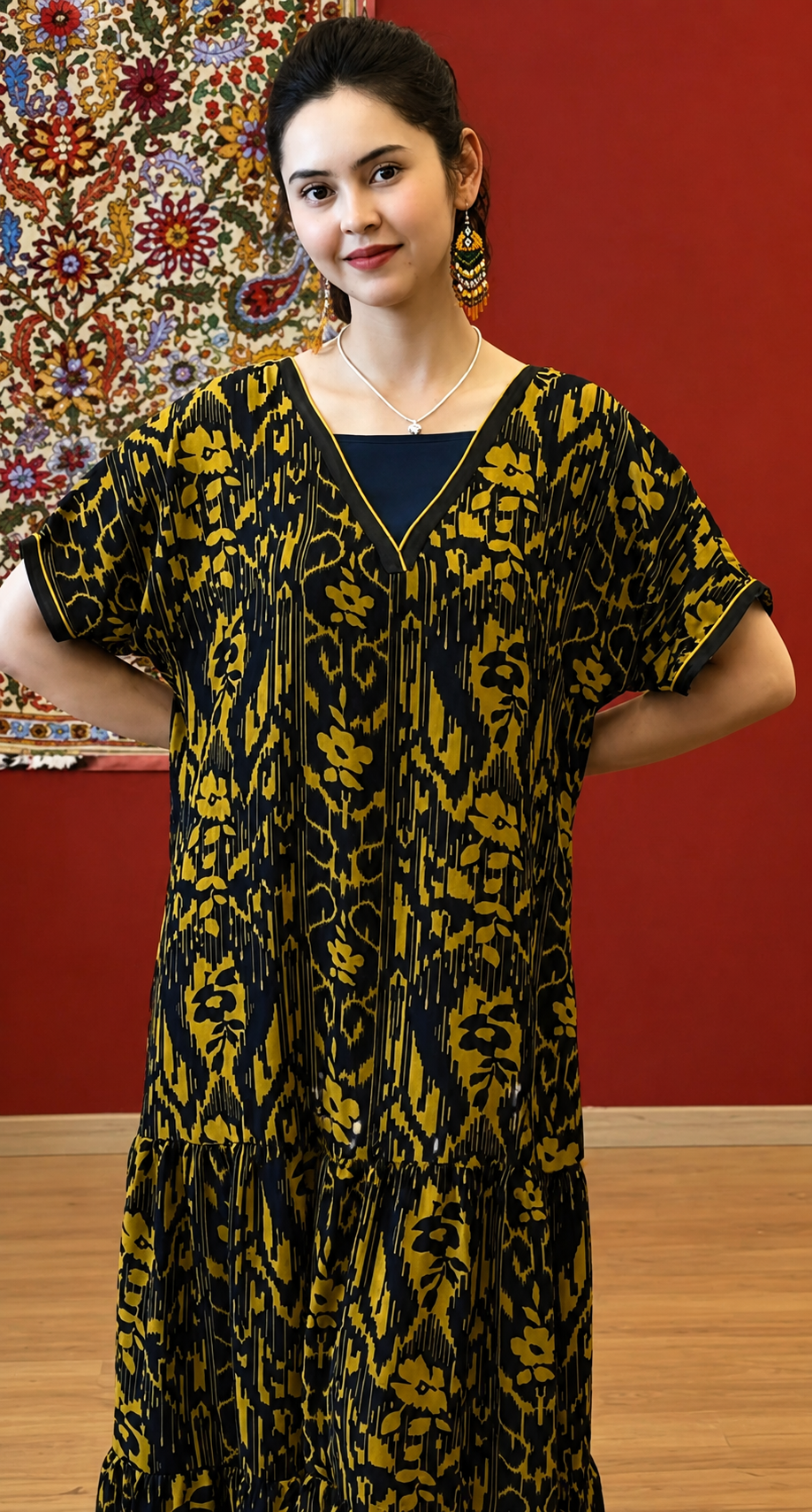 Olive Atlas Chiffon Kaftan Dress