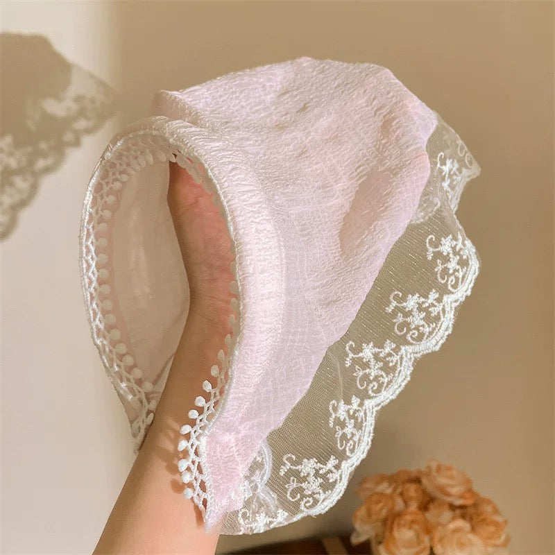 Cute Gingham Lace Head Scarf – Princess Garden Style