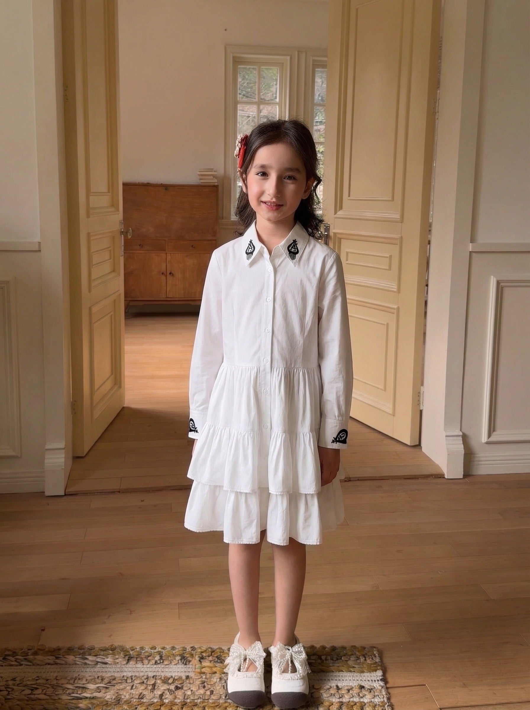 Embroidered Collar Tiered Dress Shirt – Elegant Everyday Style