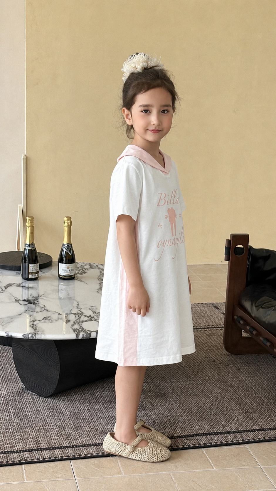 Sporty Sailor-Collar Cotton Dress – "Bella" Print
