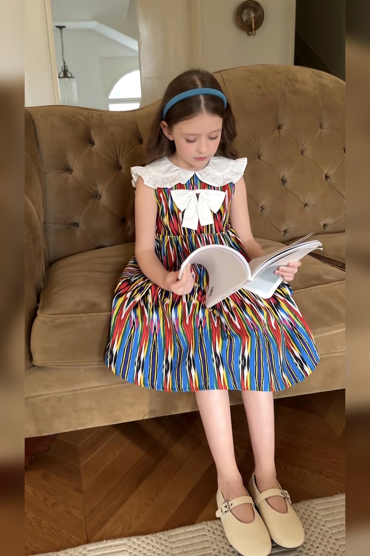 Girls Atlas Ikat Cotton Dress – Soft Breathable Summer Party Dress