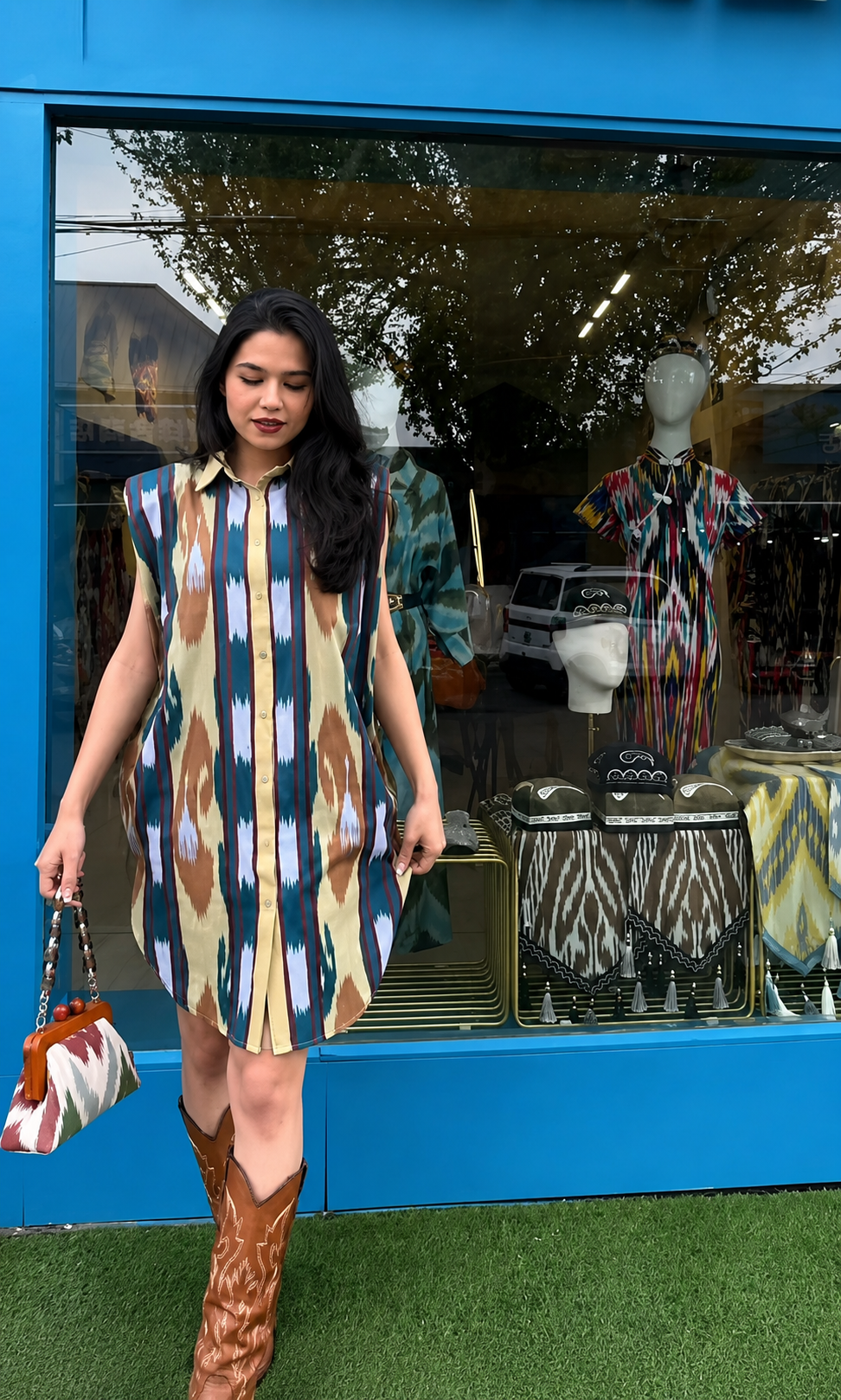 Ikat Sleeveless Shirt Dress