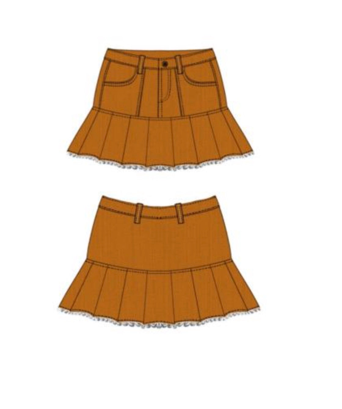 Vintage Caramel Pleated cotton Skirt