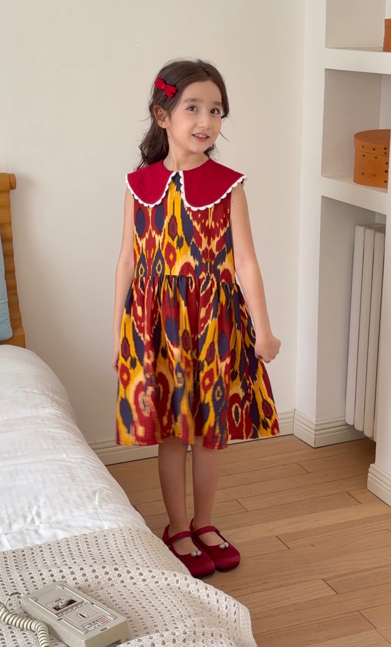 Girls Atlas Ikat Princess Dress – Colorful Cotton Party Dress