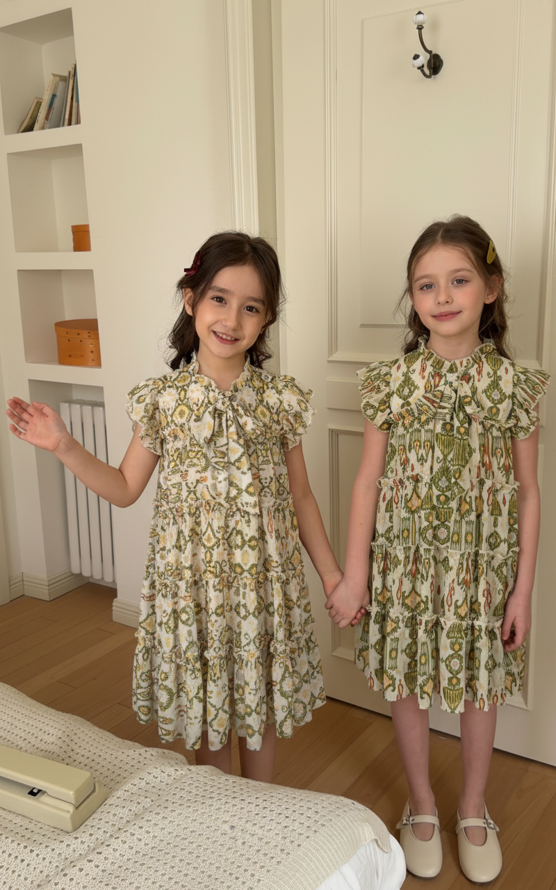 Girls' Tiered Cotton Dress – Atlas Ikat Print