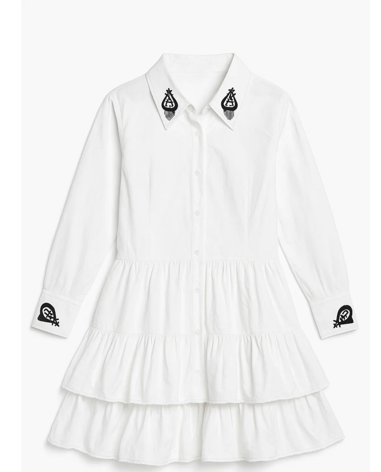 Embroidered Collar Tiered Dress Shirt – Elegant Everyday Style
