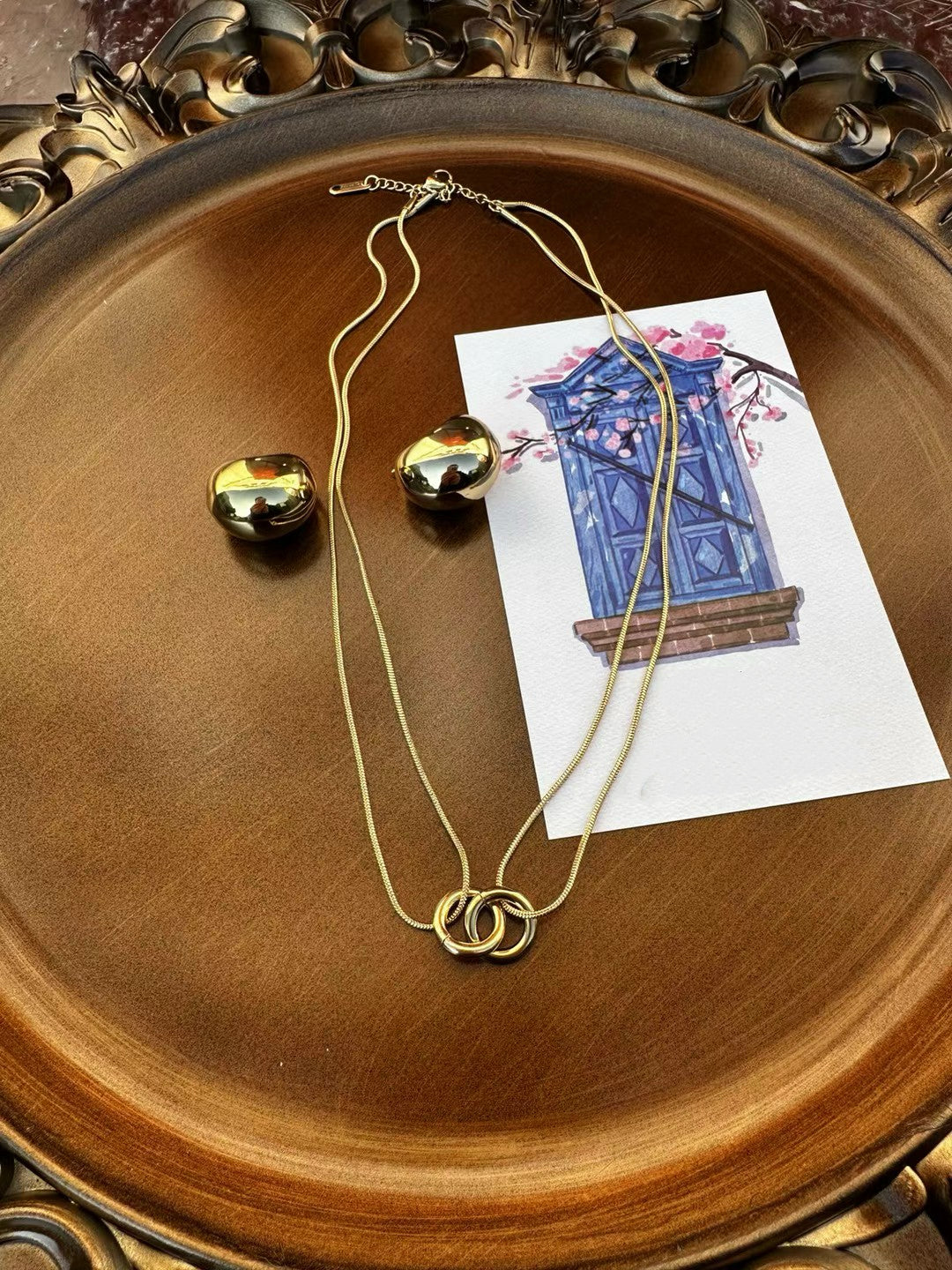 Gold Color Stainless Steel Fringe Necklace – Statement Beaded Design(82)