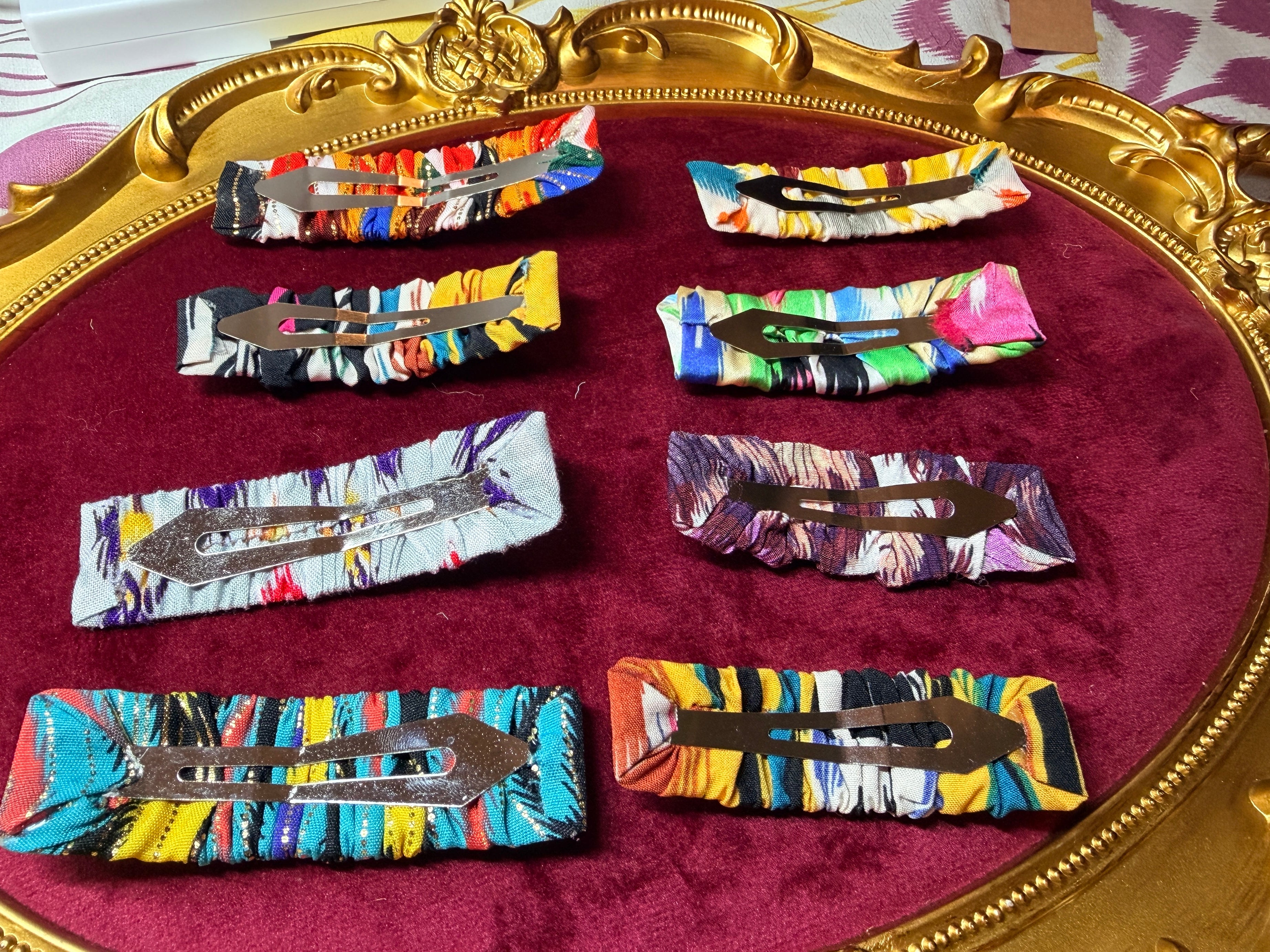 Handmade Atlas Ikat Hair Clips – Set of 2 (Random Colors)