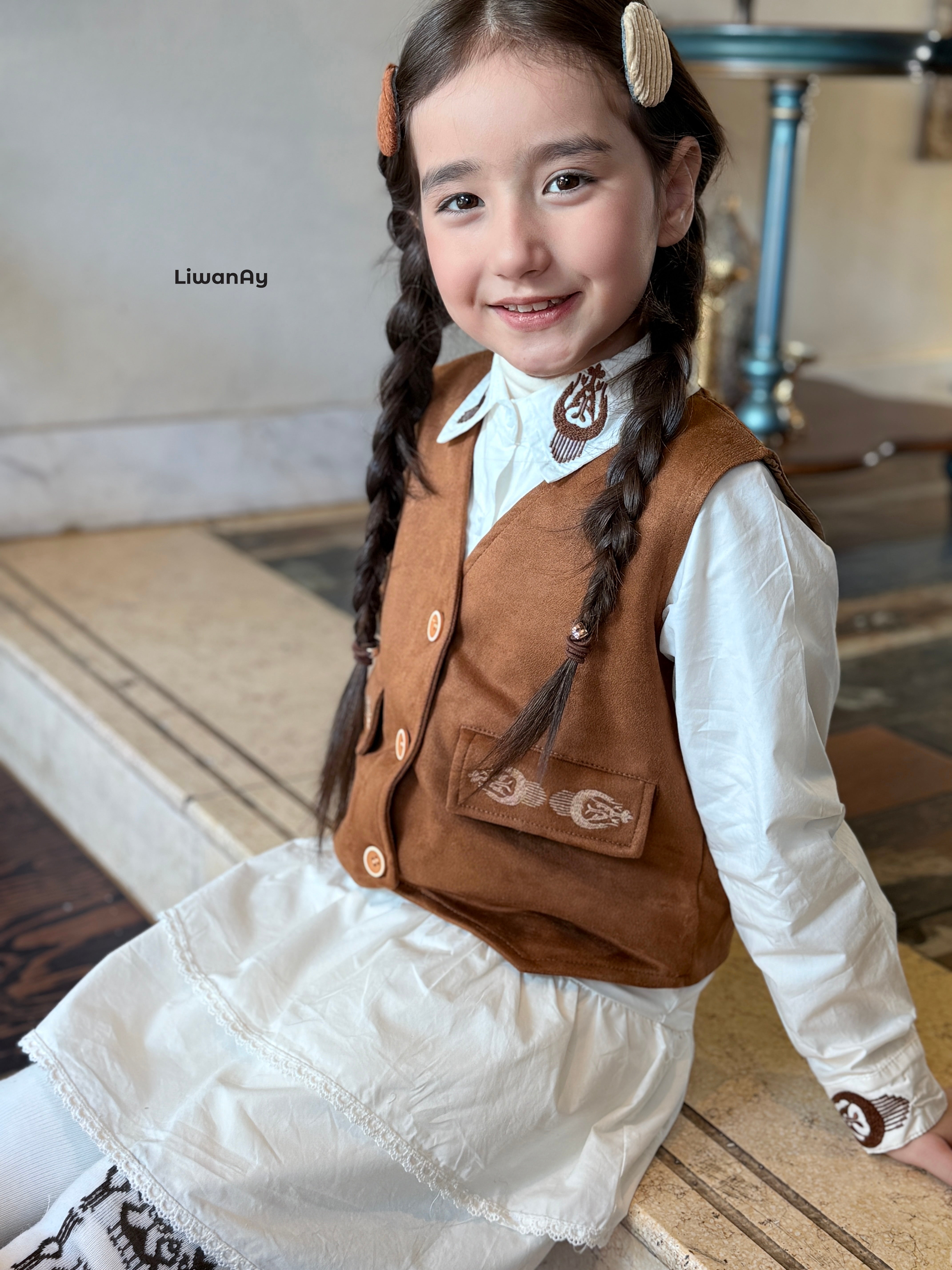 Vintage Suede-Inspired Vest with Atlas Embroidery