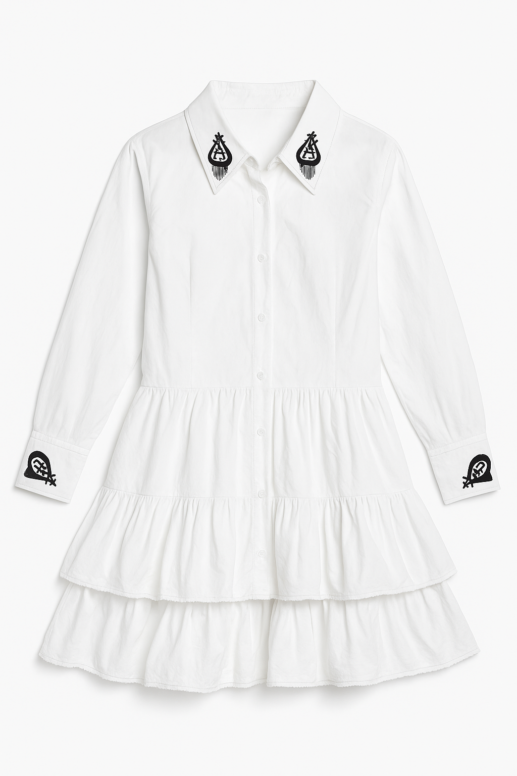 Embroidered Collar Tiered Dress Shirt – Elegant Everyday Style