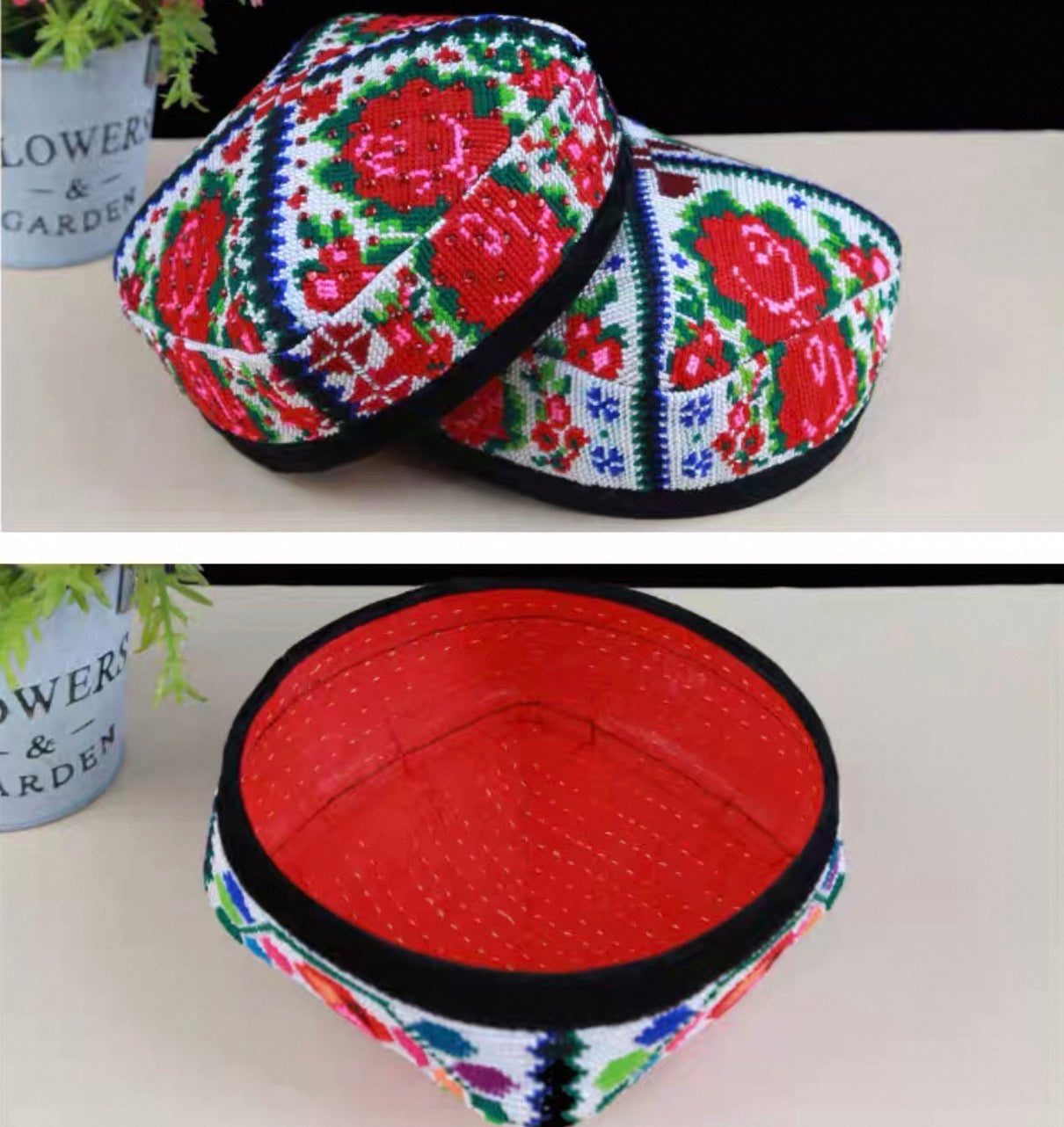 Handmade Embroidered Dance Hat/Doppa – Traditional Floral Design