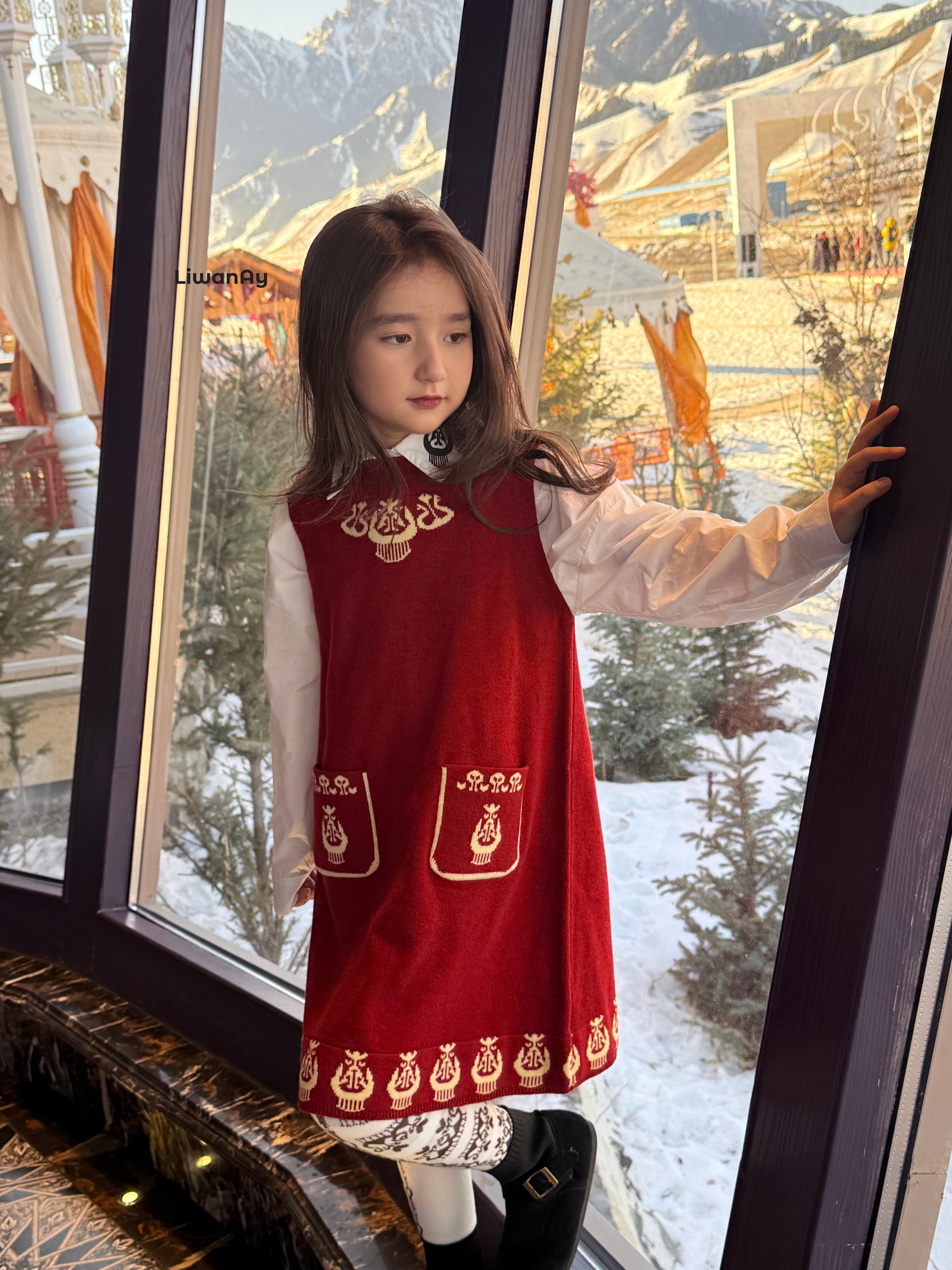 Atlas Knit Dress – Cultural Pattern RED