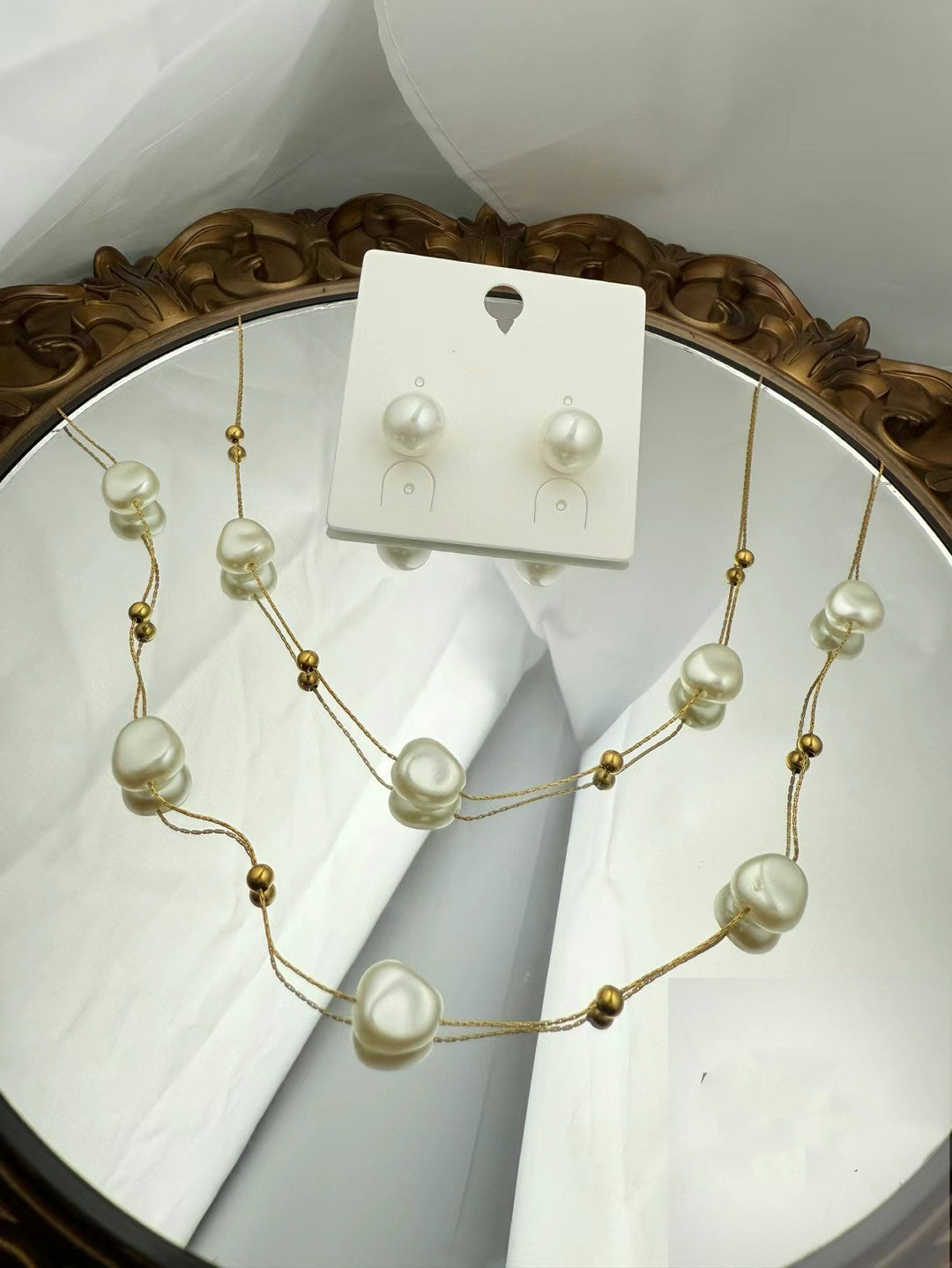 Gold Color Stainless Steel Necklace & Earrings Set（88）