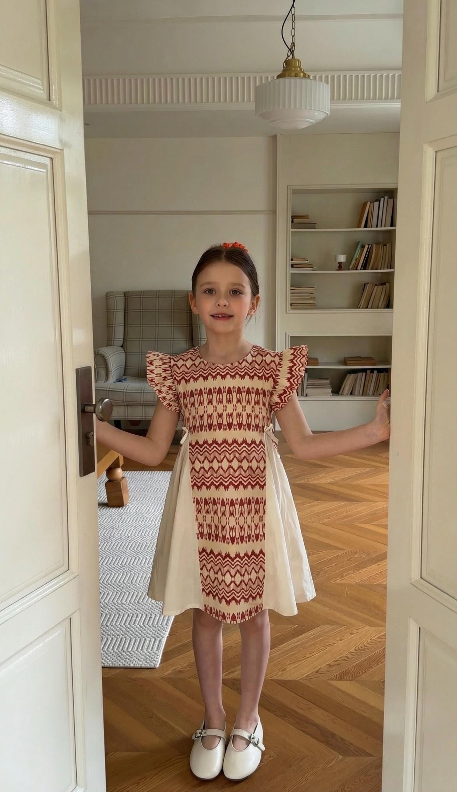 “Crimson Petal” Ikat Atlas Cotton Dress – Princess Cut, Lightweight & Cool