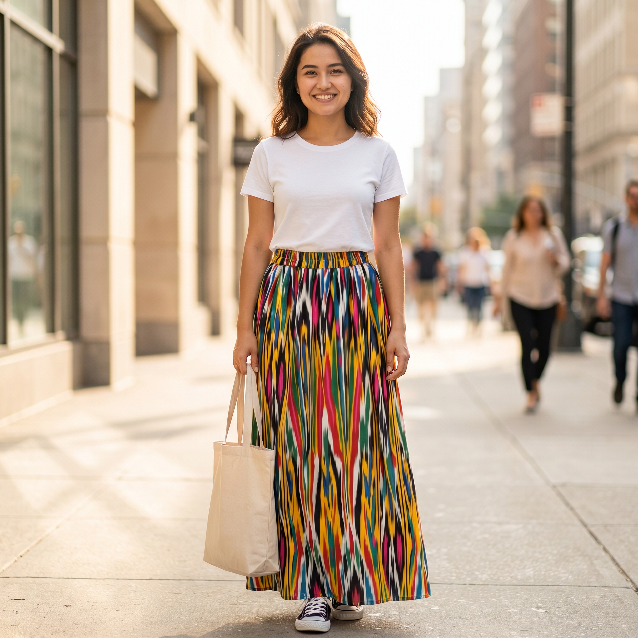 Silk Road Ikat Linen Maxi Skirt – 100% Linen Heritage A-Line Skirt(One Size)
