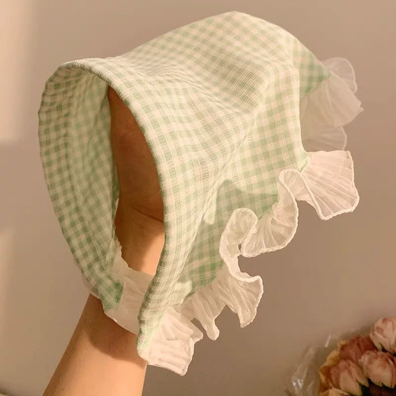 Cute Gingham Lace Head Scarf – Princess Garden Style