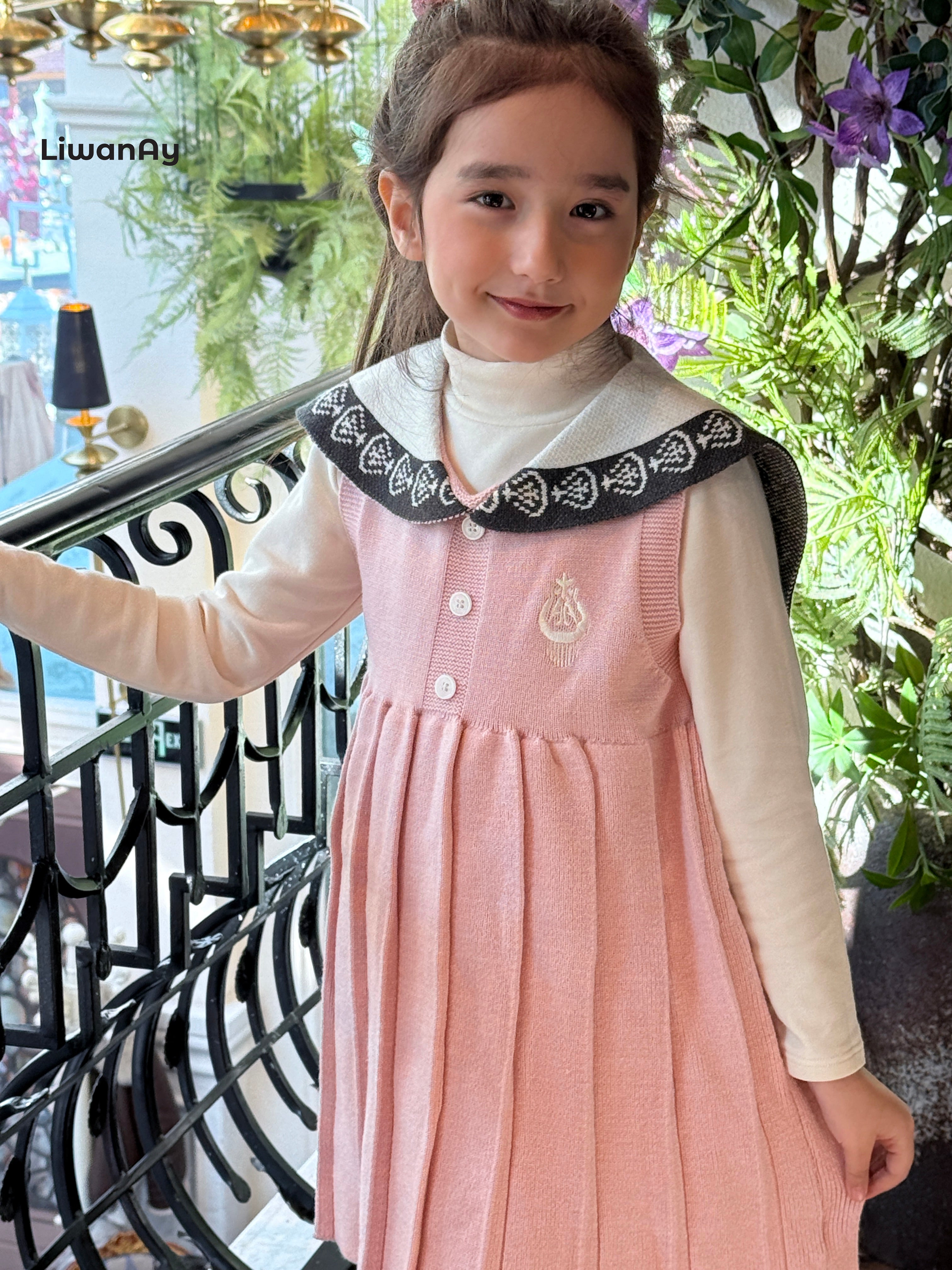 Pink Knit Sailor-Collar Dress