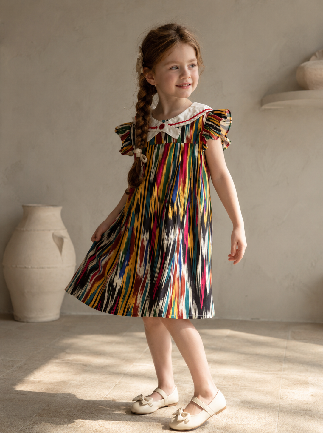 Colorful Ruffle Ikat Dress – White Collar Edition | LiwanAy