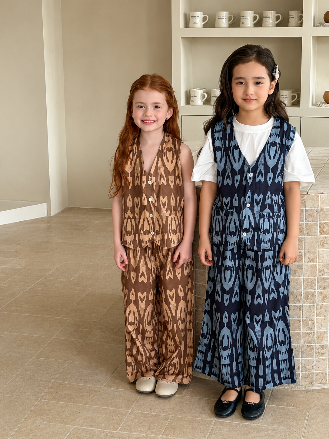 Kids Ikat 3-Piece Outfit Set – Cotton Lounge Set with Atlas Pattern
