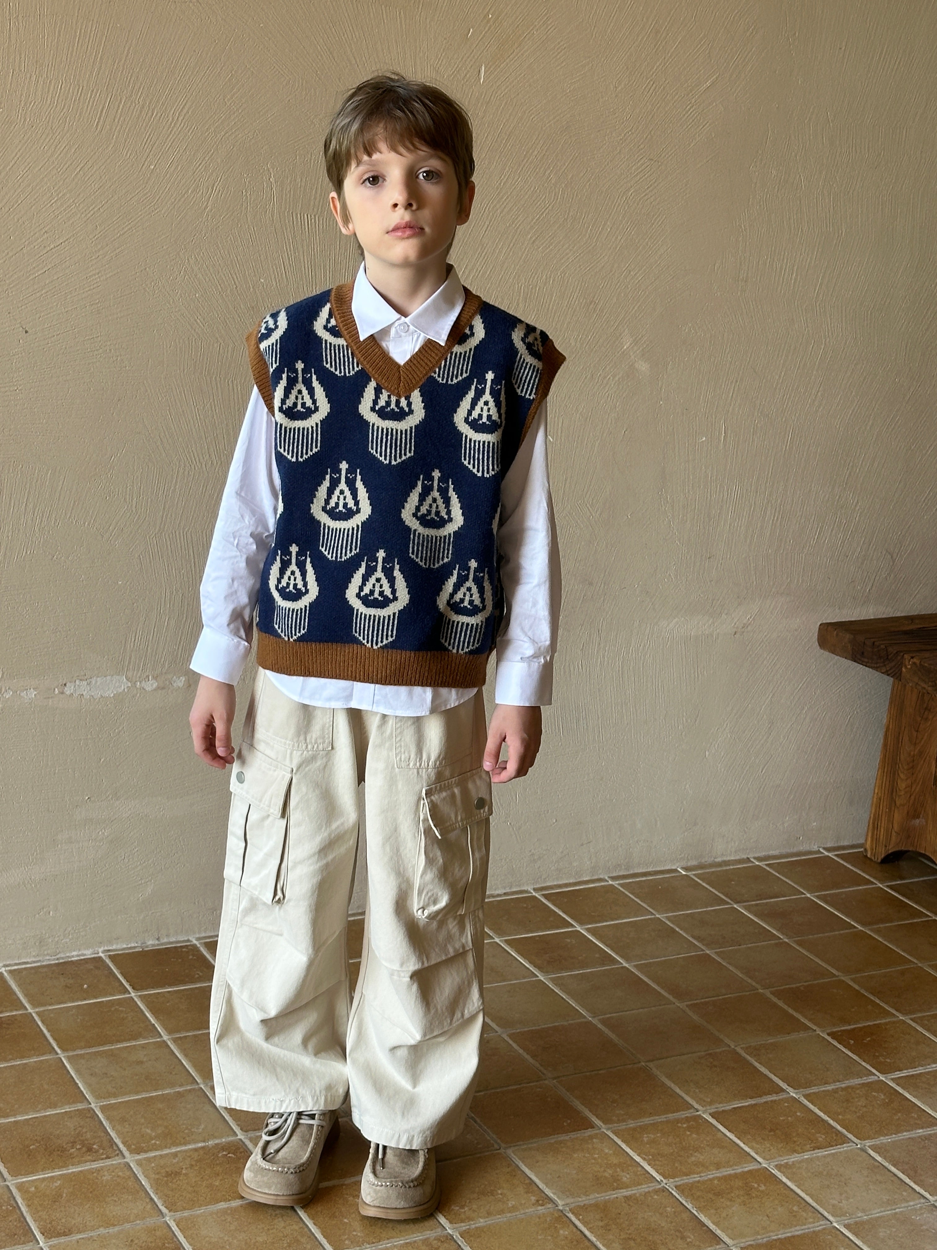 Unisex Navy Ikat Knit Vest