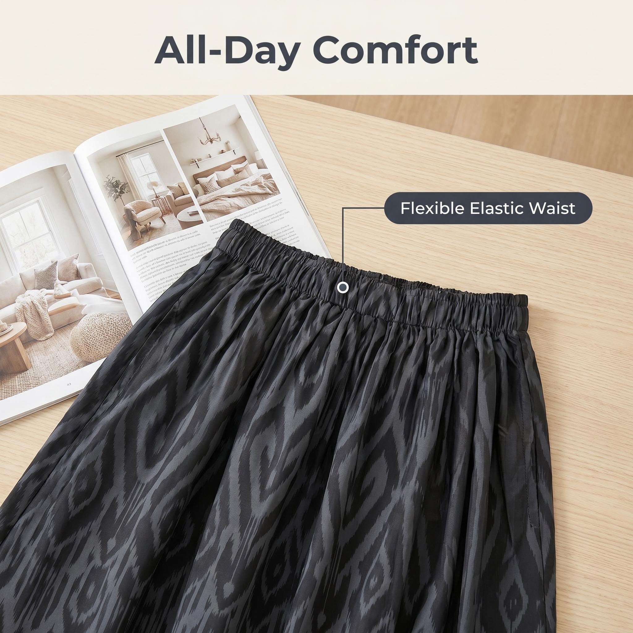 Midnight Atlas Polyester Maxi Skirt – A-Line Skirt (One Size)
