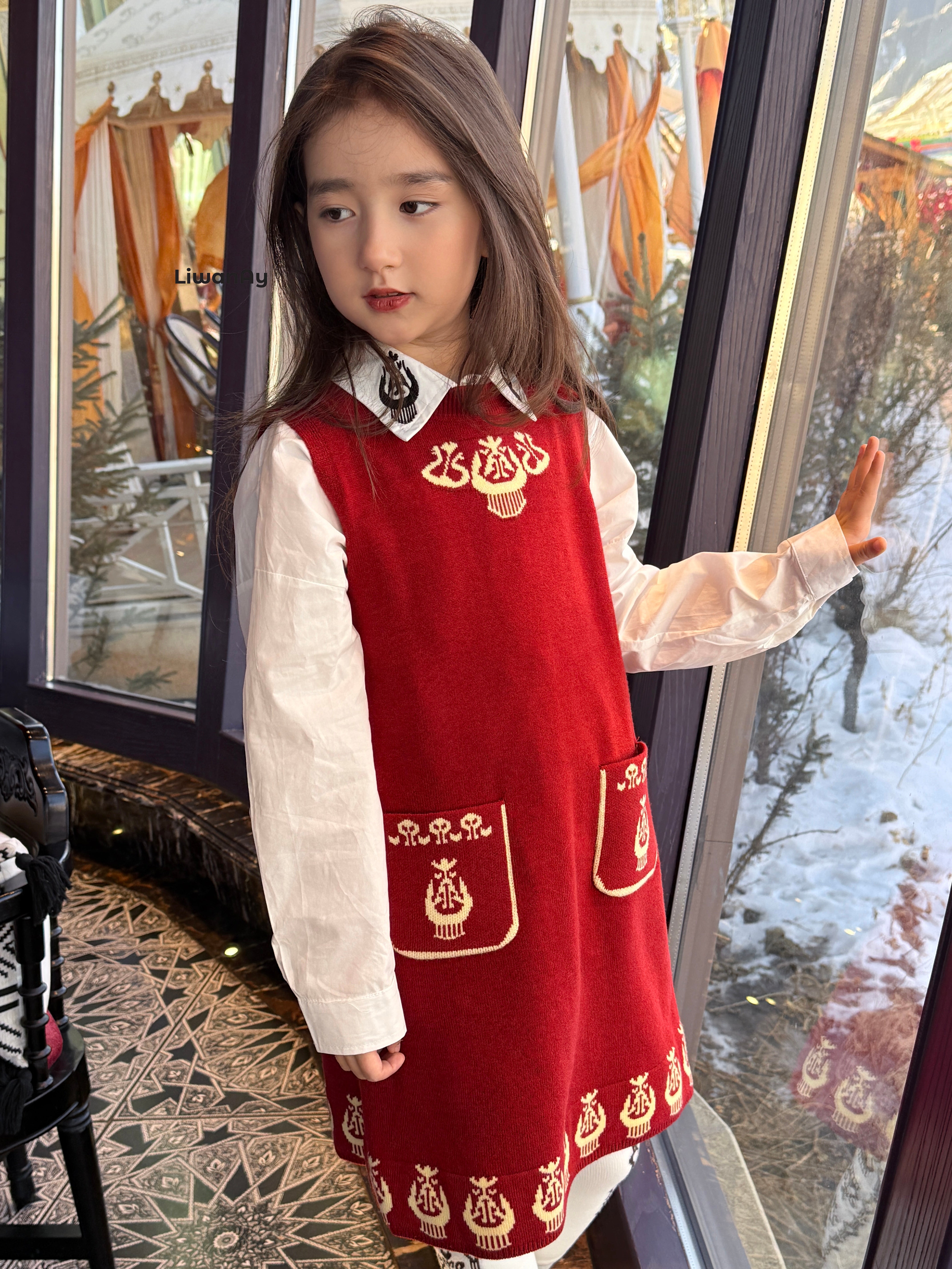 Atlas Knit Dress – Cultural Pattern RED