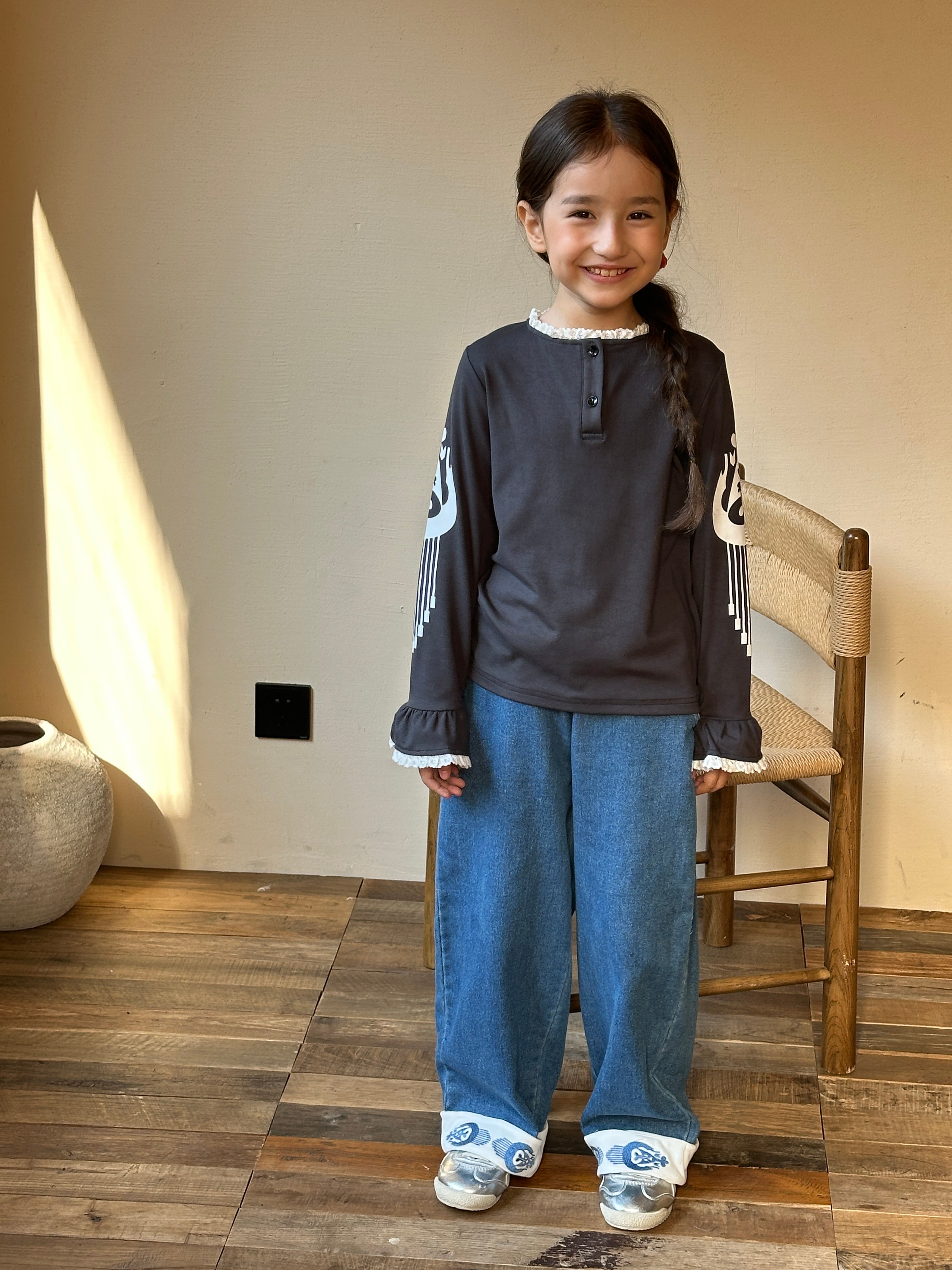 Atlas Cotton Top – Long Sleeve Ruffle Shirt for Girls