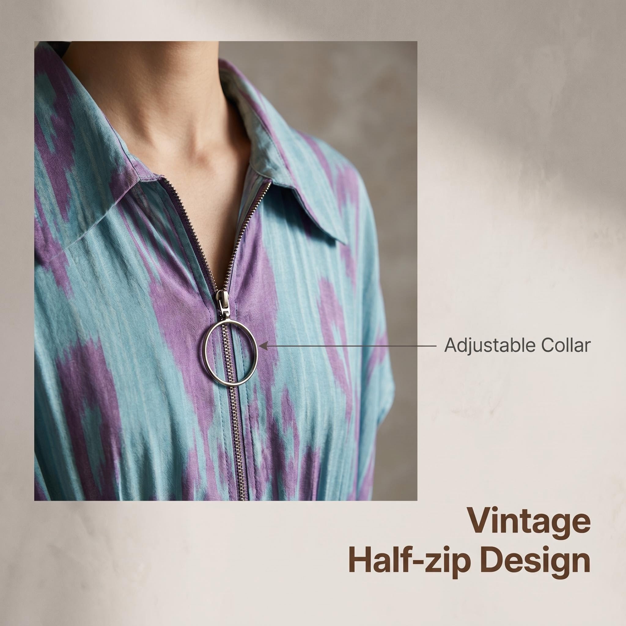 Azure Orchid Silk Blend Zip Dress