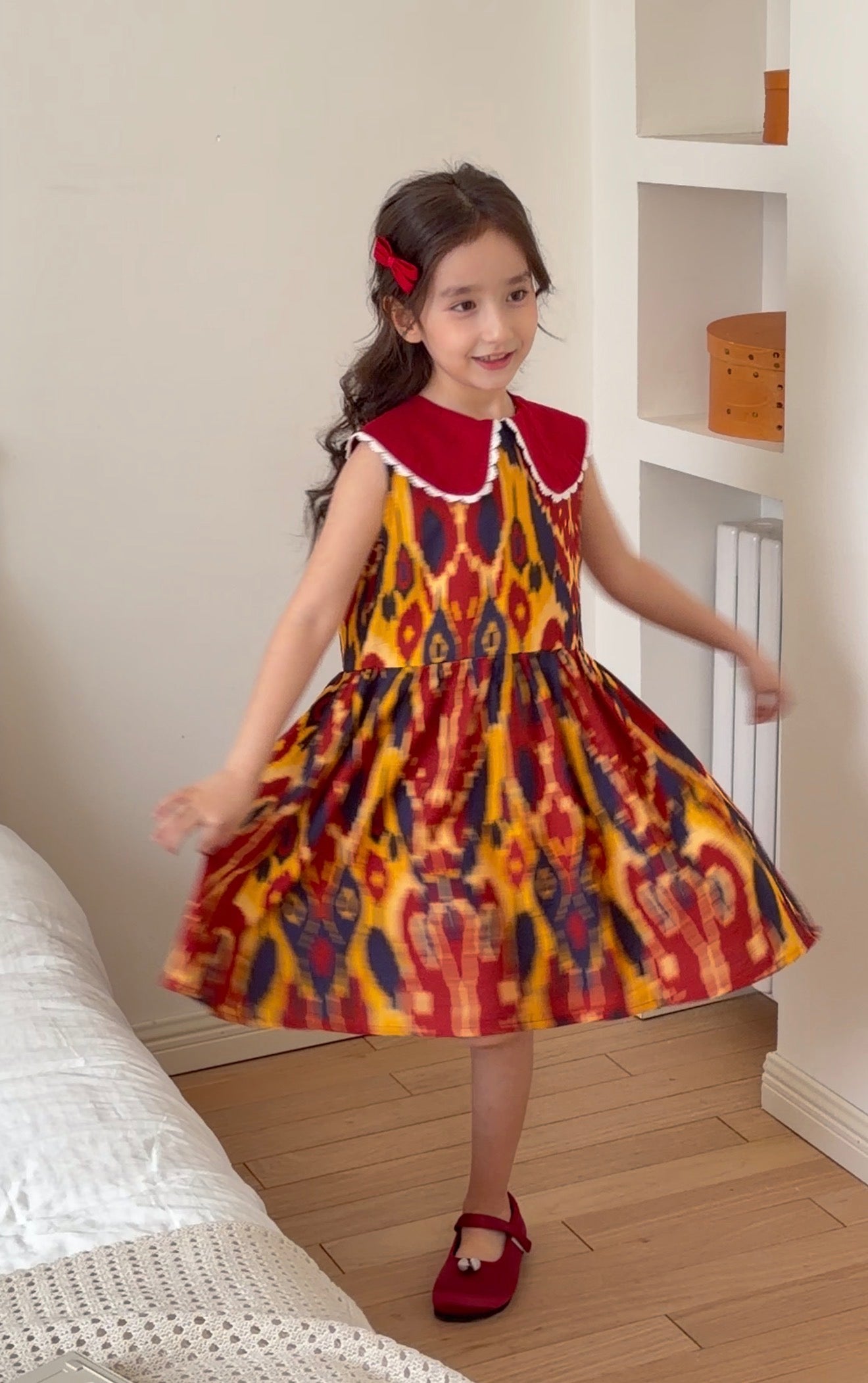 Girls Atlas Ikat Princess Dress – Colorful Cotton Party Dress