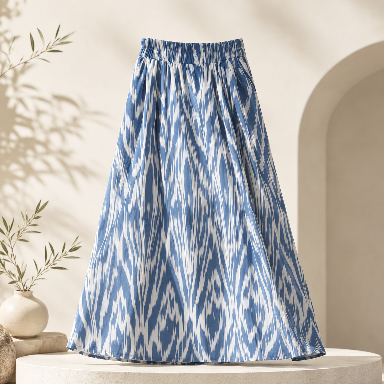 Women's Ikat Linen Maxi Skirt – 100% Linen Heritage A-Line Skirt(One Size)