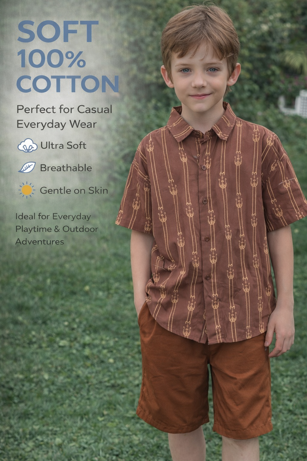 “Heritage Lines” Boy's Ikat  /Atlas Shirt – Cotton | Uyghur-Uzbek Cultural Fusion