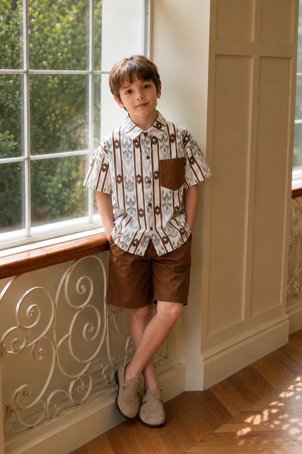 Boys’ 2-Piece Atlas Ikat Set – Rust Red/Blue & Stone Brown