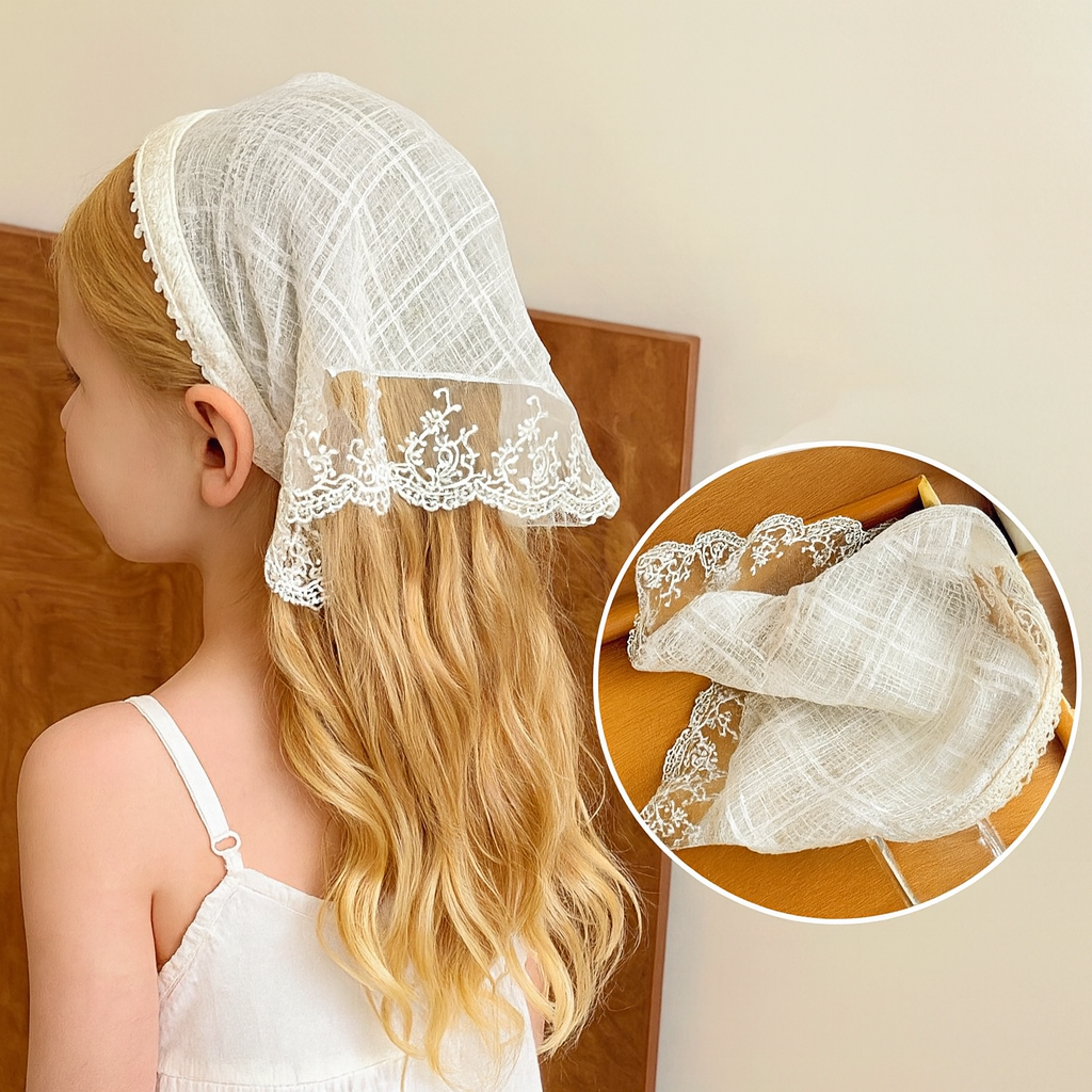 Cute Gingham Lace Head Scarf – Princess Garden Style