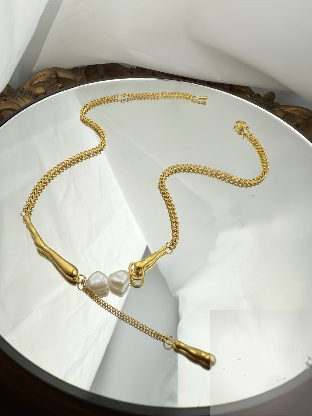 Gold Color Stainless Steel Necklace & Earrings Set（91）