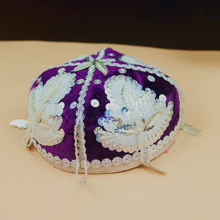 Handmade Sequin & Beaded Dance Hat/Doppa – Traditional Four-Corner Style