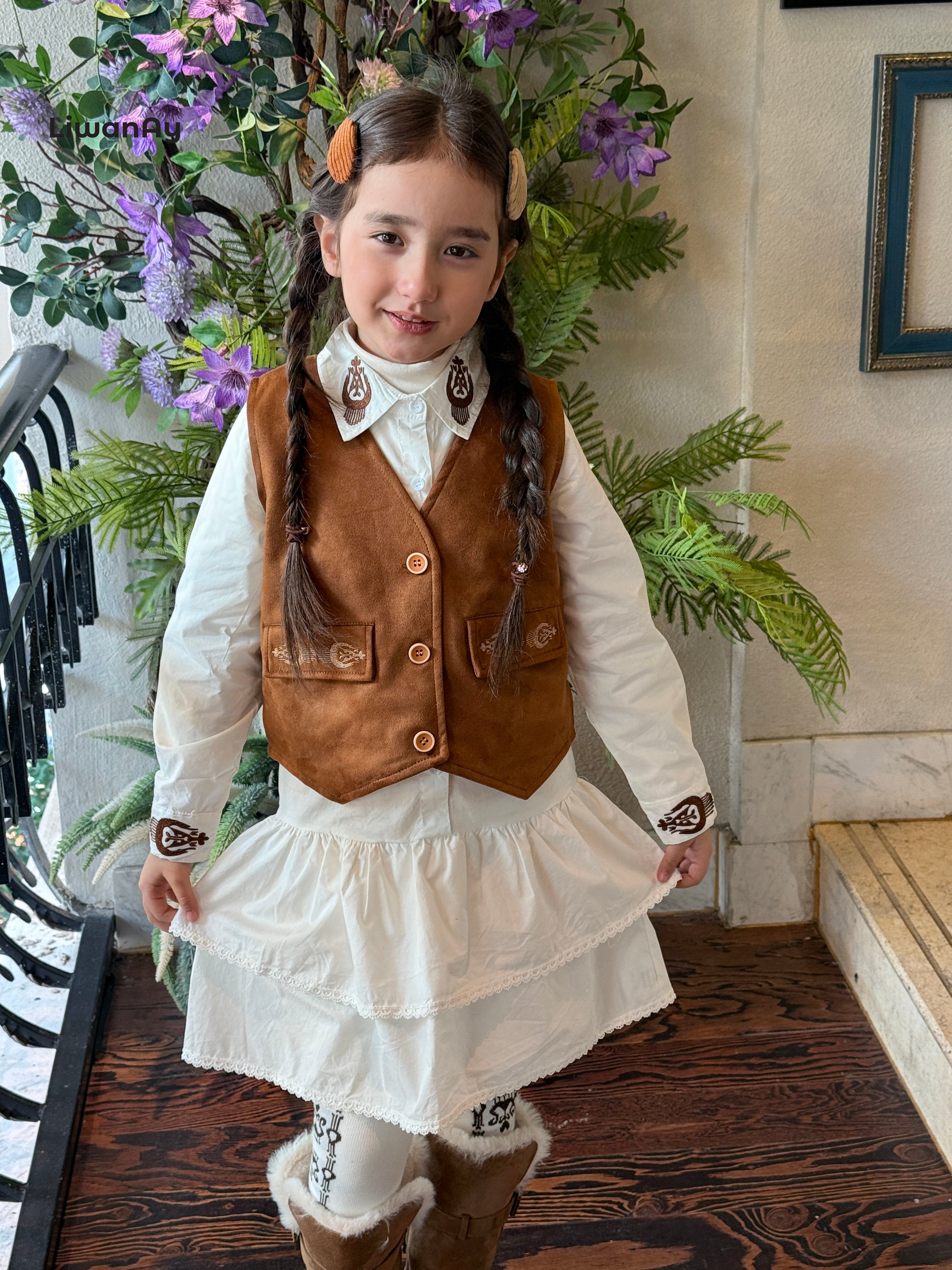 Embroidered Collar Tiered Dress Shirt – Elegant Everyday Style