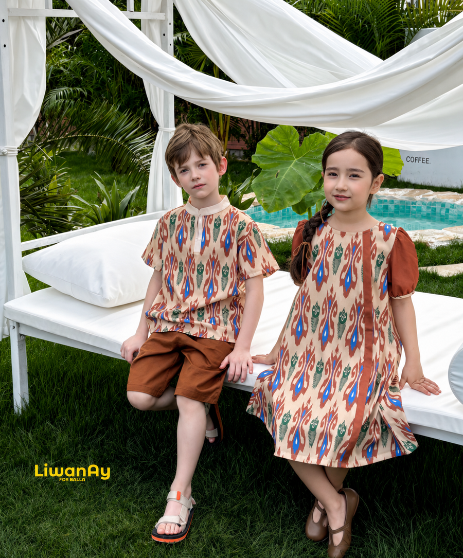 Siblings wearing coordinated Liwanay outfits for family moments