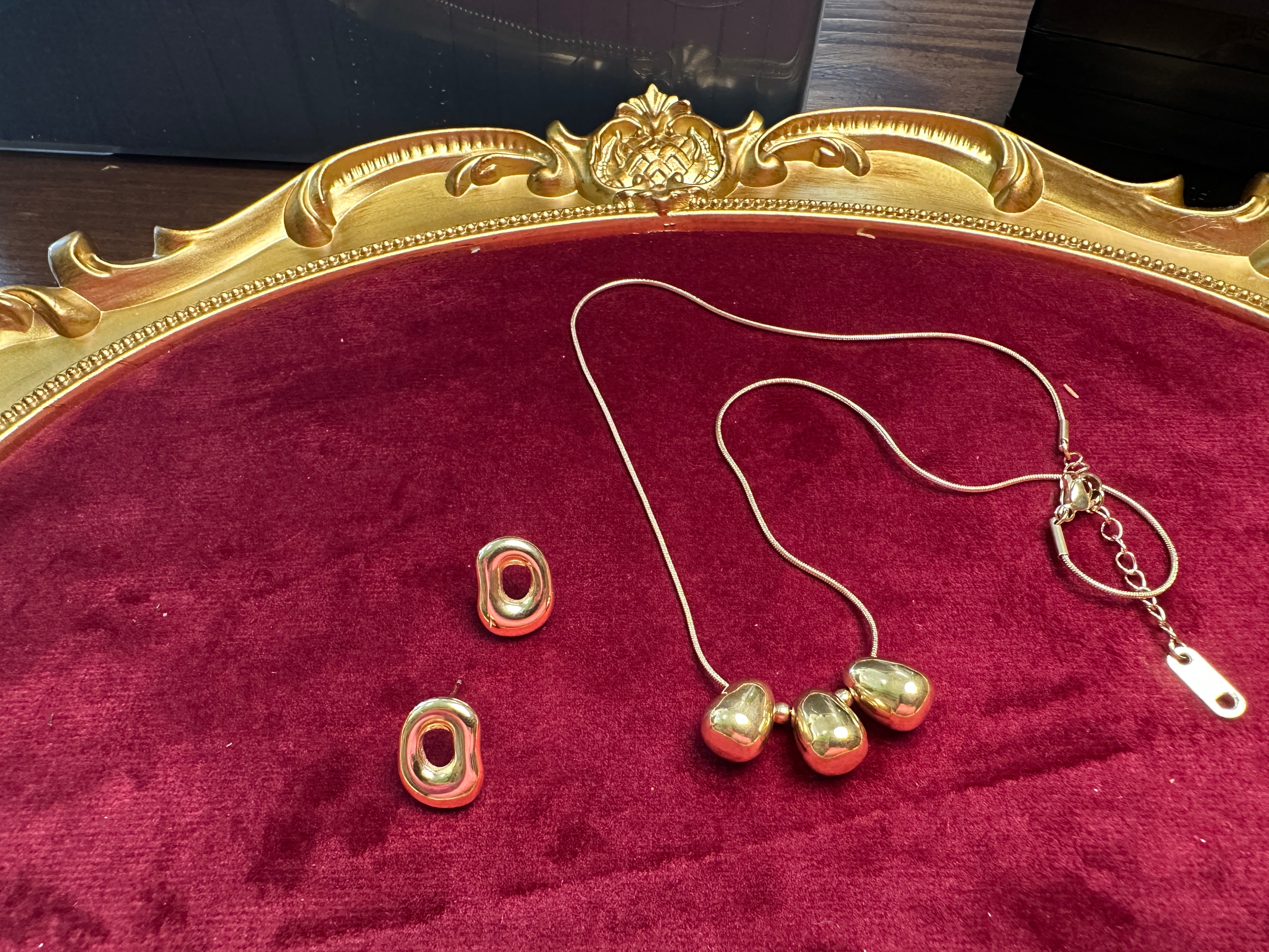 Gold Color Stainless Steel Fringe Necklace – Statement Beaded Design(79)