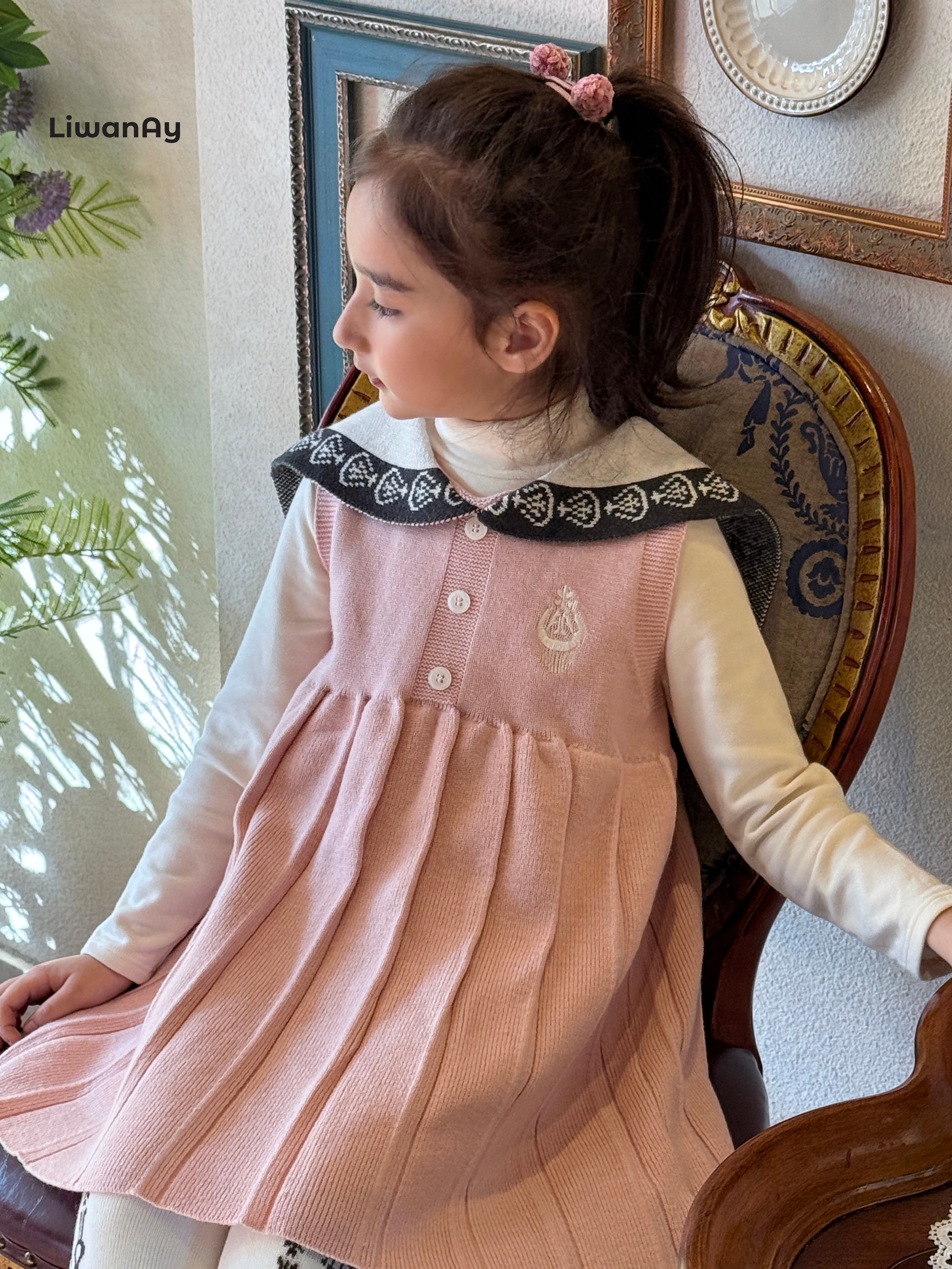 Pink Knit Sailor-Collar Dress