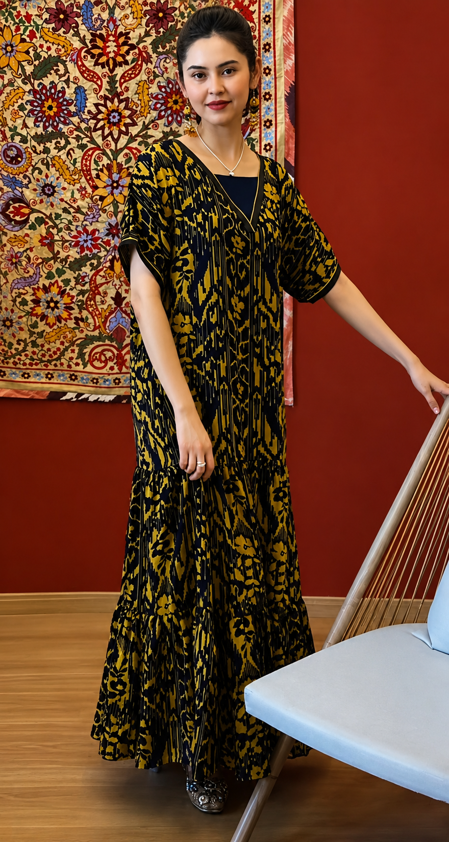 Olive Atlas Chiffon Kaftan Dress