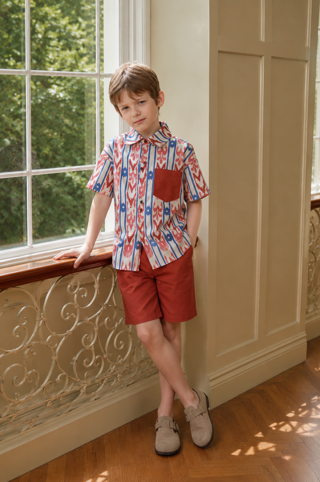 Boys’ 2-Piece Atlas Ikat Set – Rust Red/Blue & Stone Brown