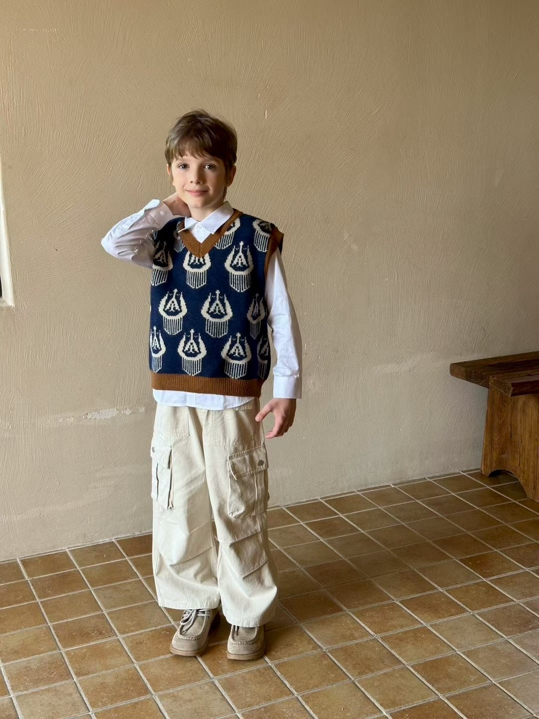 Unisex Navy Ikat Knit Vest