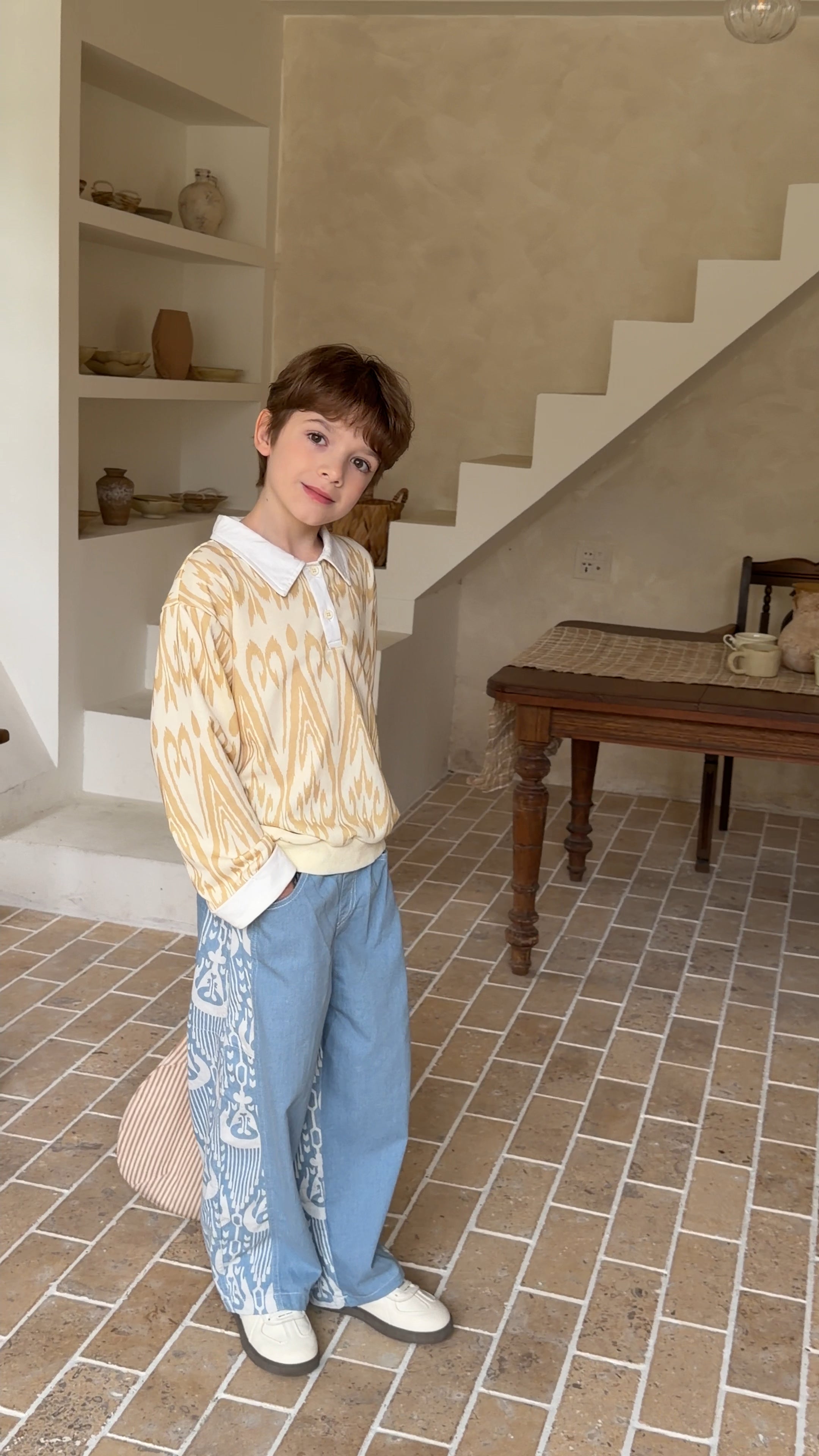 Kids Cotton Ikat Shirt – Unisex Boys & Girls Spring Summer Top