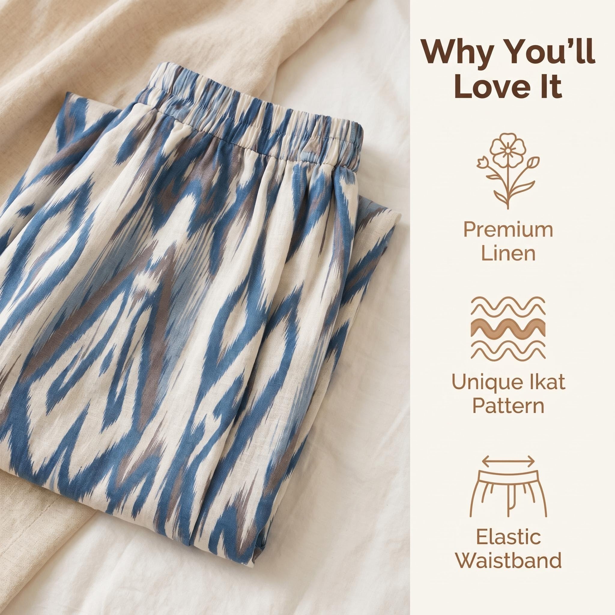 Coastal Ikat Linen Maxi Skirt – 100% Linen Heritage A-Line Skirt (One Size)