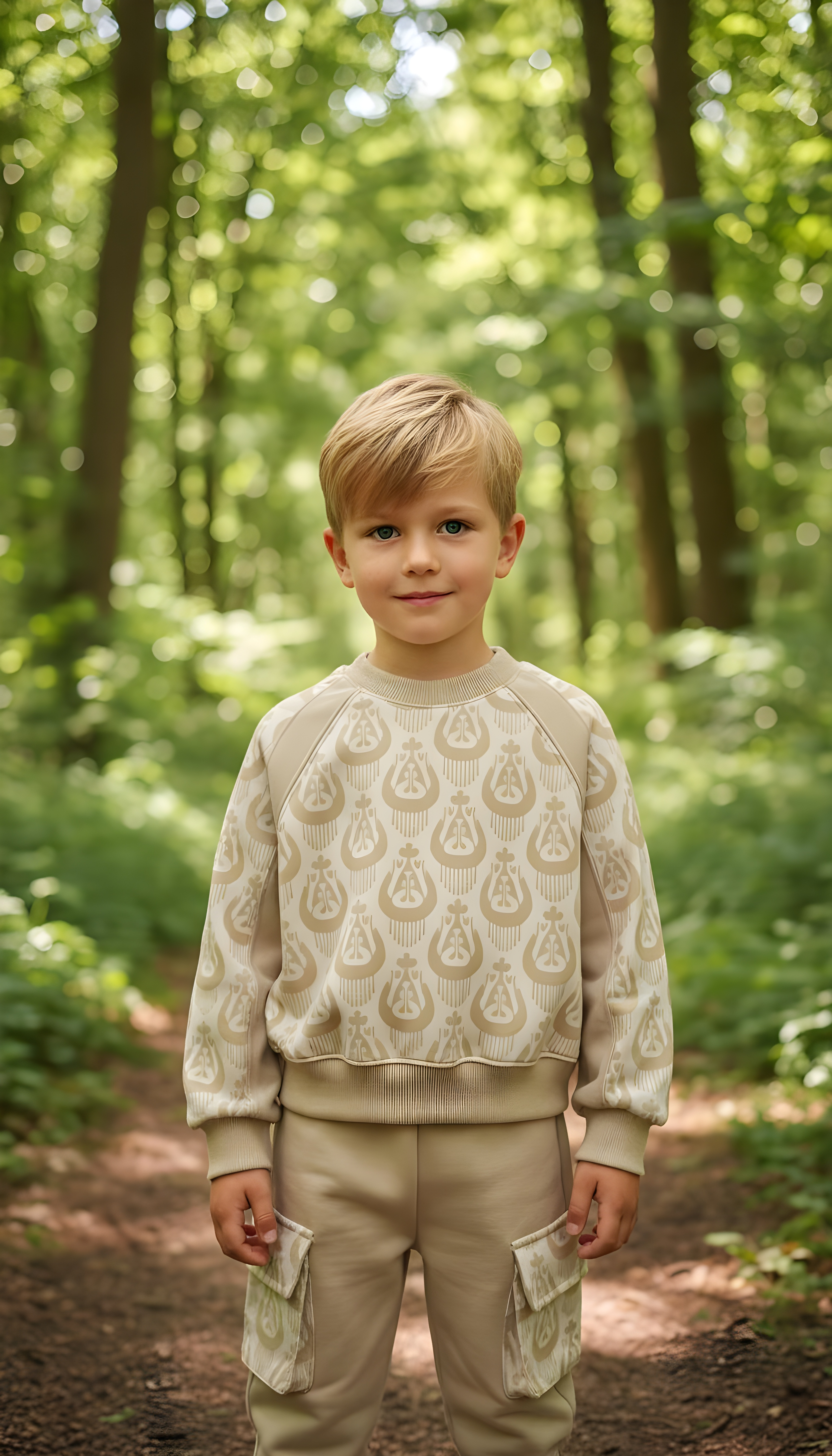 Beige Atlas/Ikat Sweatshirt Set