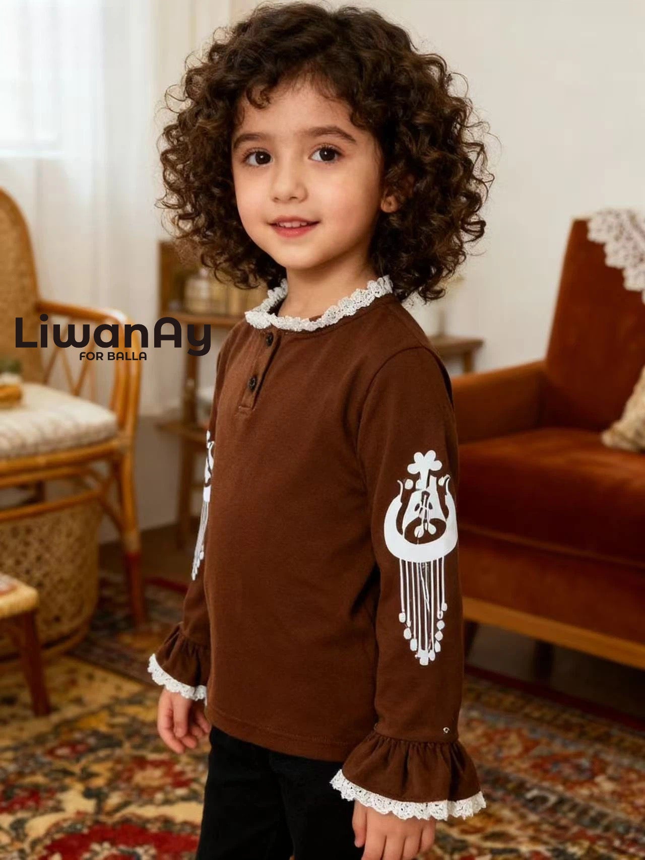 Atlas Cotton Top – Long Sleeve Ruffle Shirt for Girls