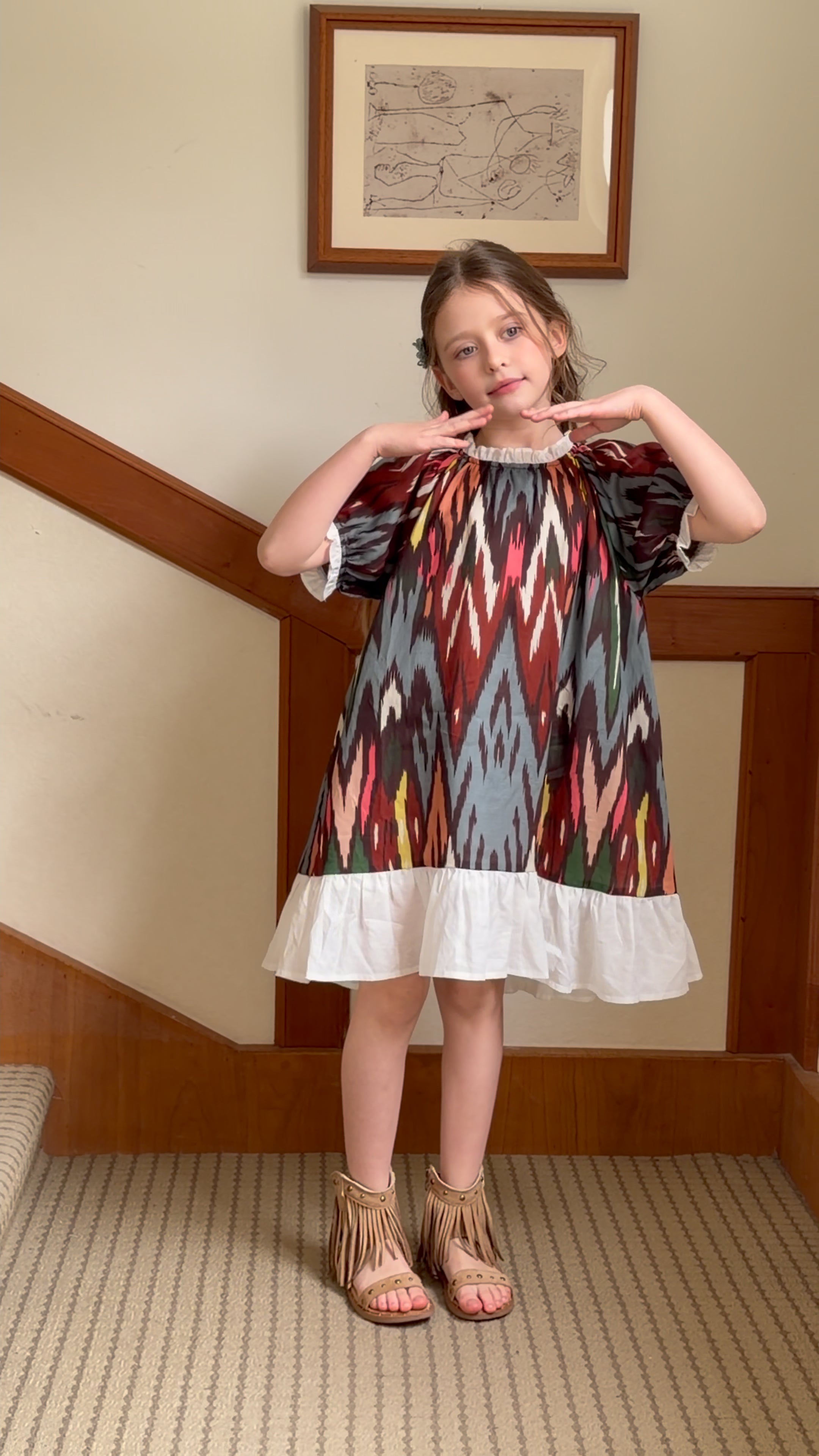 Luxury Atlas Cotton Dress for Girls – Elegant Vintage Princess Dress